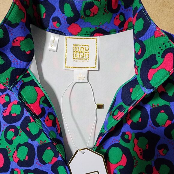 Emily Mccarthy Cheetah Print Vibrant Multicolor Top Large Coastal Preppy Golf - Picture 7 of 8